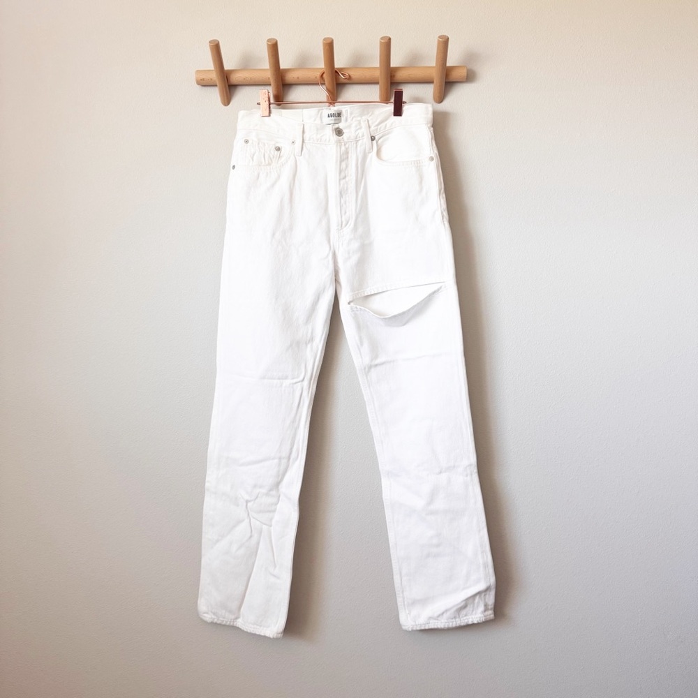 Agolde White Lana Slice Mid Rise Straight Jeans in Element NWT - Picture 4 of 16